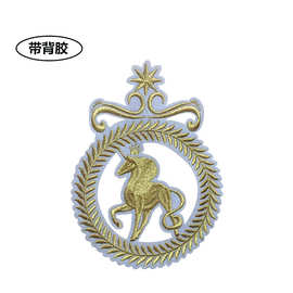 独角兽布贴补丁贴 带背胶布贴 烫画贴 包包辅料 服装饰品 金色线