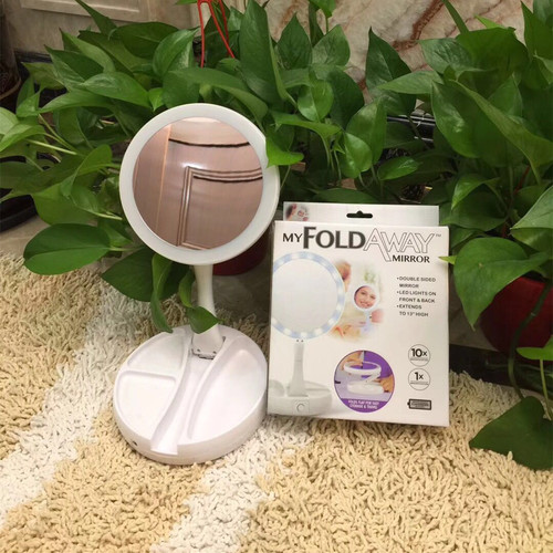 Same style MYFOLD AWAY magnifying double-sided mirror 10X mirror LED fill light makeup mirror folding makeup mirror