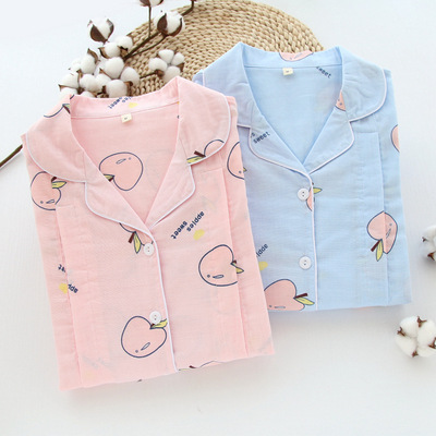 春夏季纯棉双层纱布月子服新款苹果孕产妇睡衣产后哺乳喂奶衣套装|ms