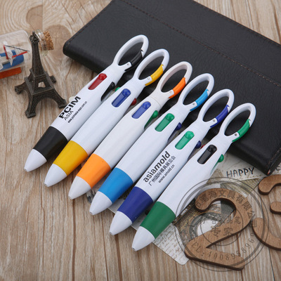 Carabiner ball pen LOGO Customize advertisement Multicolor Pen Plastic four-color pen direct deal