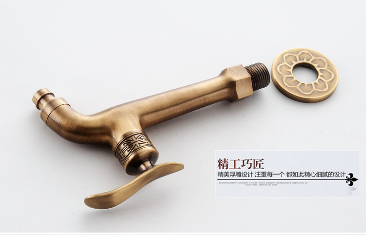Antique-style washing machine faucet, all-copper European-style extended mop sink faucet, 4-minute single-cooling wall-mounted quick-boiling faucet undefined