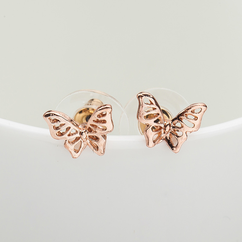 New Glossy Hollow Butterfly Ear Studs Gold Plated Silver Rose Cute Insect Ear Studs Wholesale display picture 9