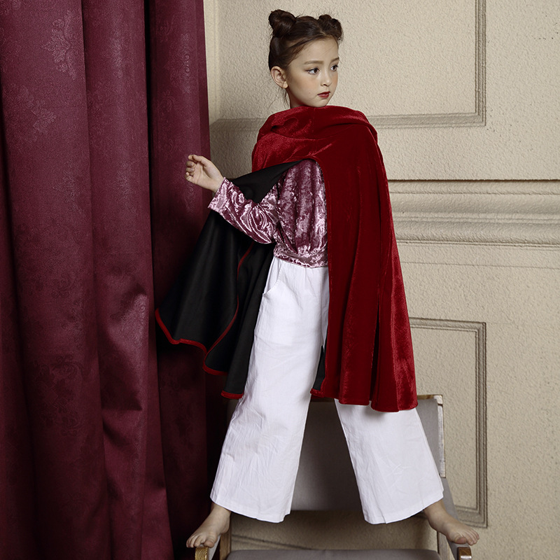 女童秋冬款披风韩版中大童连帽无袖中长款儿童披风一件代发|ru