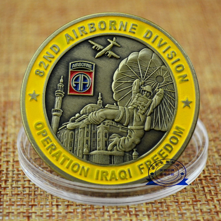 供应外国纪念章 环保烤漆金属铜币定制82空降师 浮雕工艺品