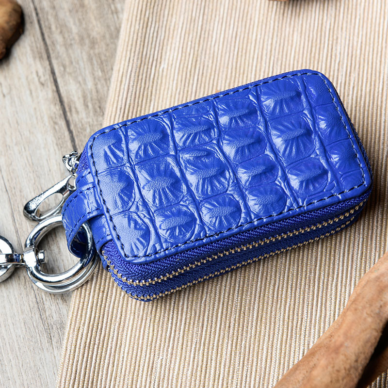 Caso clave patrón de cocodrilo cuero de las mujeres caja de la llave del coche de gran capacidad primera capa de piel de vaca de doble capa antirrobo puerta clave caso