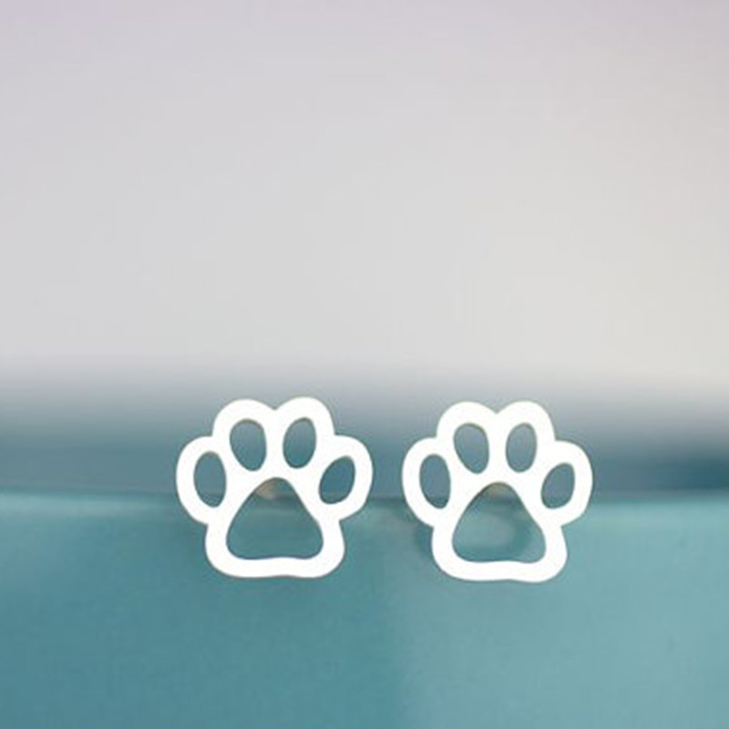 hot-saling hollow  alloy plating cute animal cat and dog foot earrings wholesale