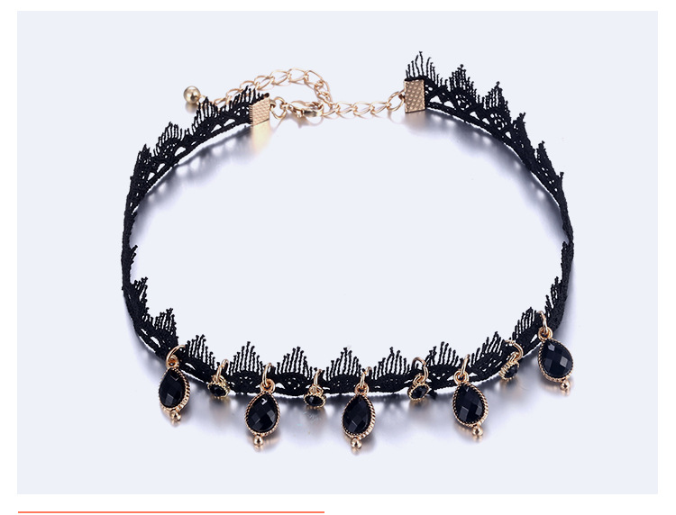 Punk alloy Inlaid stones necklace (Golden black)NHNTF1351-Golden black