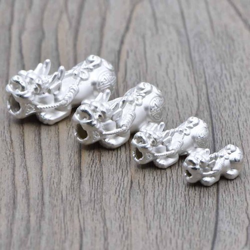Factory direct sales 3D hard silver fortune and blessing unity sterling silver Pixiu DIY hand-woven rope bracelet