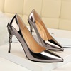 European and American fashion sexy metal heel women’s shoes thin heel high heel shallow mouth pointed patent leather sin