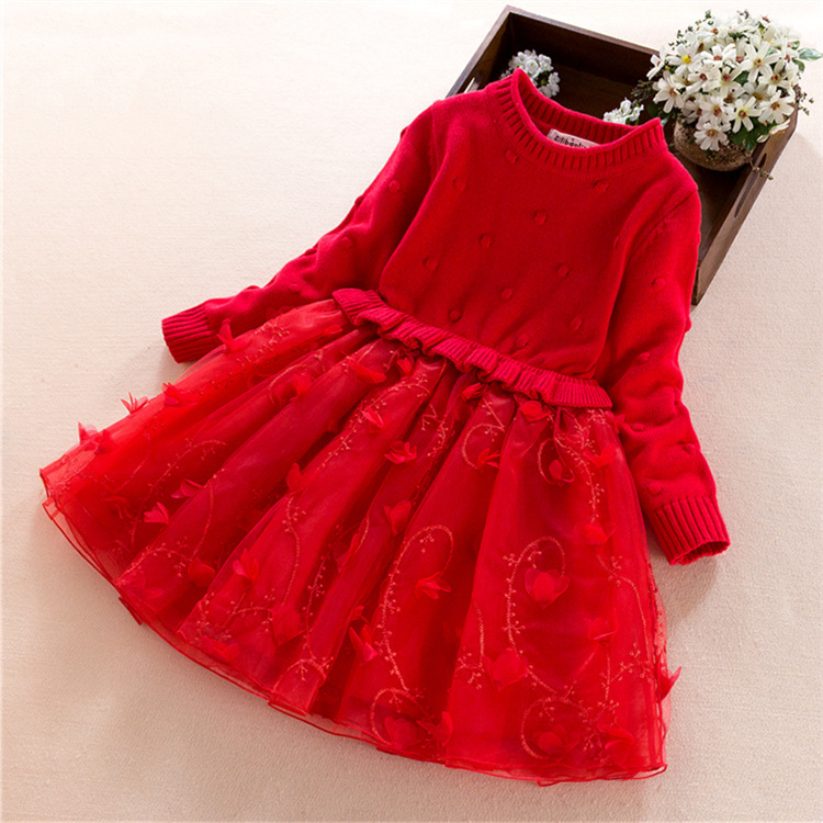 童装2018春秋款女童纯棉毛衣连衣裙长袖中大童公主儿童公主裙秋