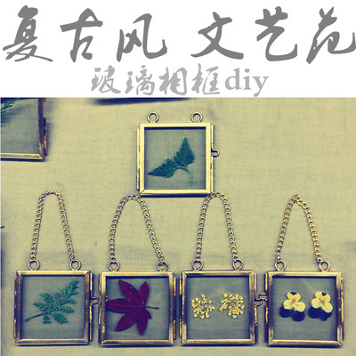 金属相框创意干花标本夹复古几何铜金色画框北欧玻璃透明吊框批发
