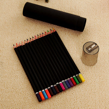 彩色铅笔 圆桶18色彩色铅笔 纯黑纸筒彩铅 软化红木沾头彩铅