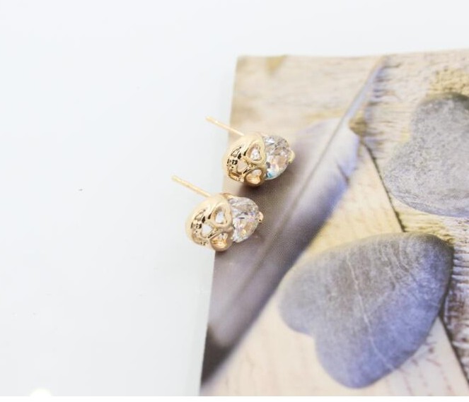 Alloy Ear Needle Material Zircon Inlay Material 1 Pair Halloween Hip-Hop Skull Plating Alloy Zircon Ear Studs
