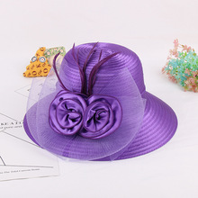 2022夏季新款歐美時尚花朵網紗禮帽子女防曬防紫外線遮陽布帽盆帽