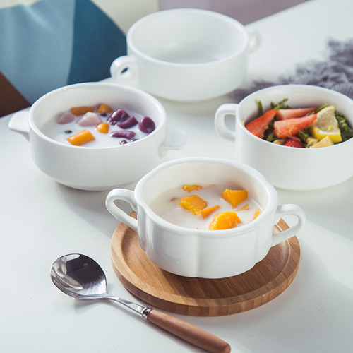 Pure white double-eared sugar water cup, Hong Kong-style salad taro ball sugar water bowl, Western-style soup bowl can be processed with LOGO wholesale