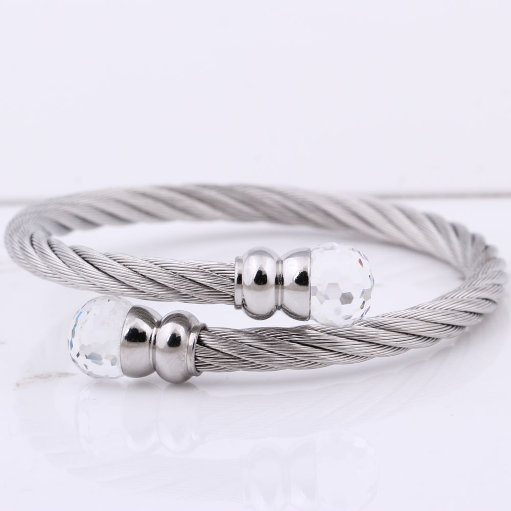 Fashion Twist Chain Inlaid Color Crystal Beads Titanium Steel Bracelet display picture 4