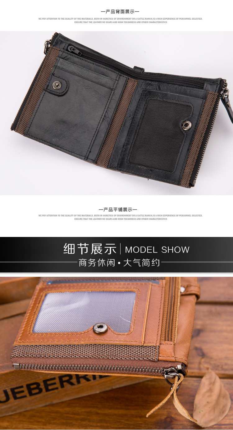 Pu Leather Double Zipper Retro Wallet display picture 4