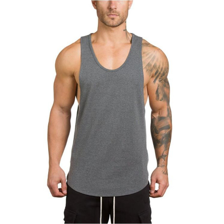 Comercio exterior de los hombres de excavación profunda culturismo fitness Chaleco de color sólido verano con cuello en V entrenamiento integral Deportes camiseta de fondo