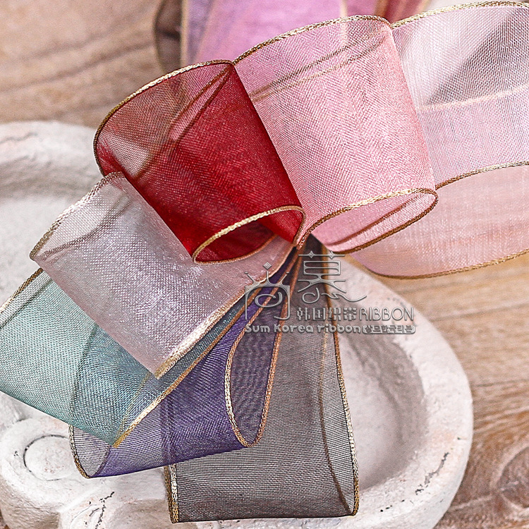 Gold edge snow gauze ribbon Korean hair accessories DIY material clothing double-sided hard mesh gold edge snow gauze ribbon snow gauze ribbon
