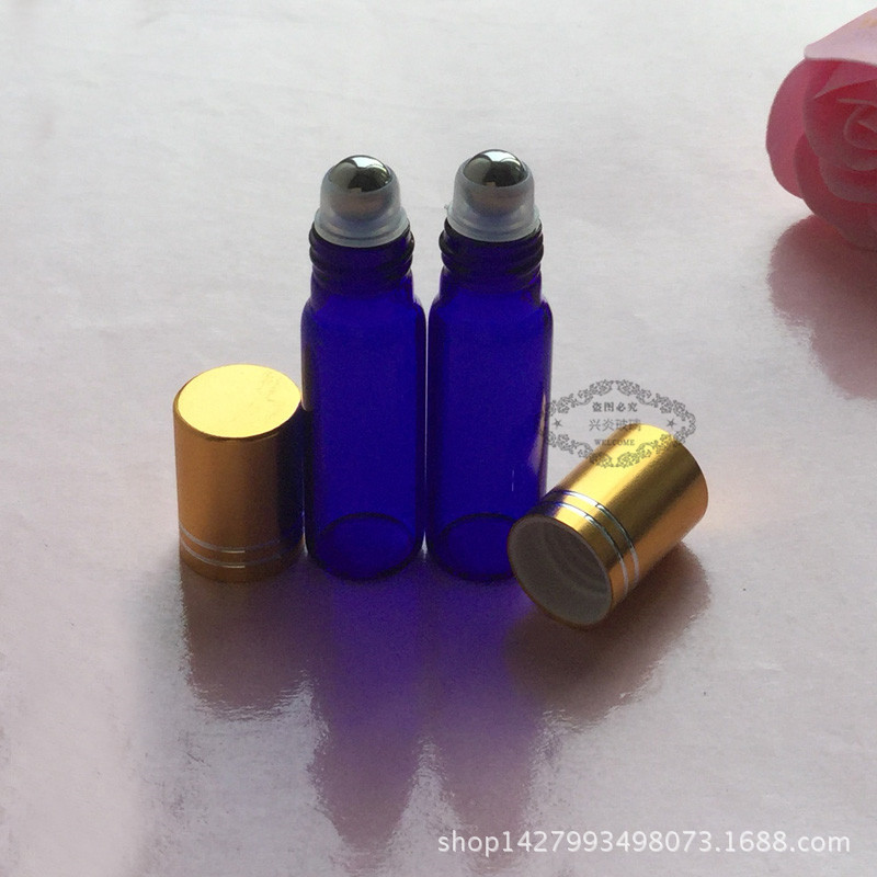 化妆品包材 5ML蓝色滚珠瓶高硼硅 钢珠铝盖整套批发 5ML走珠瓶