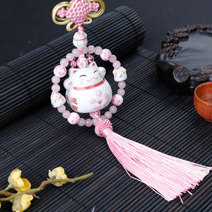 Auto car hanging Ceramic lucky cat hang god of luck wealth act the role ofing car rearview mirror car automotive interior decorative supplies wholesale