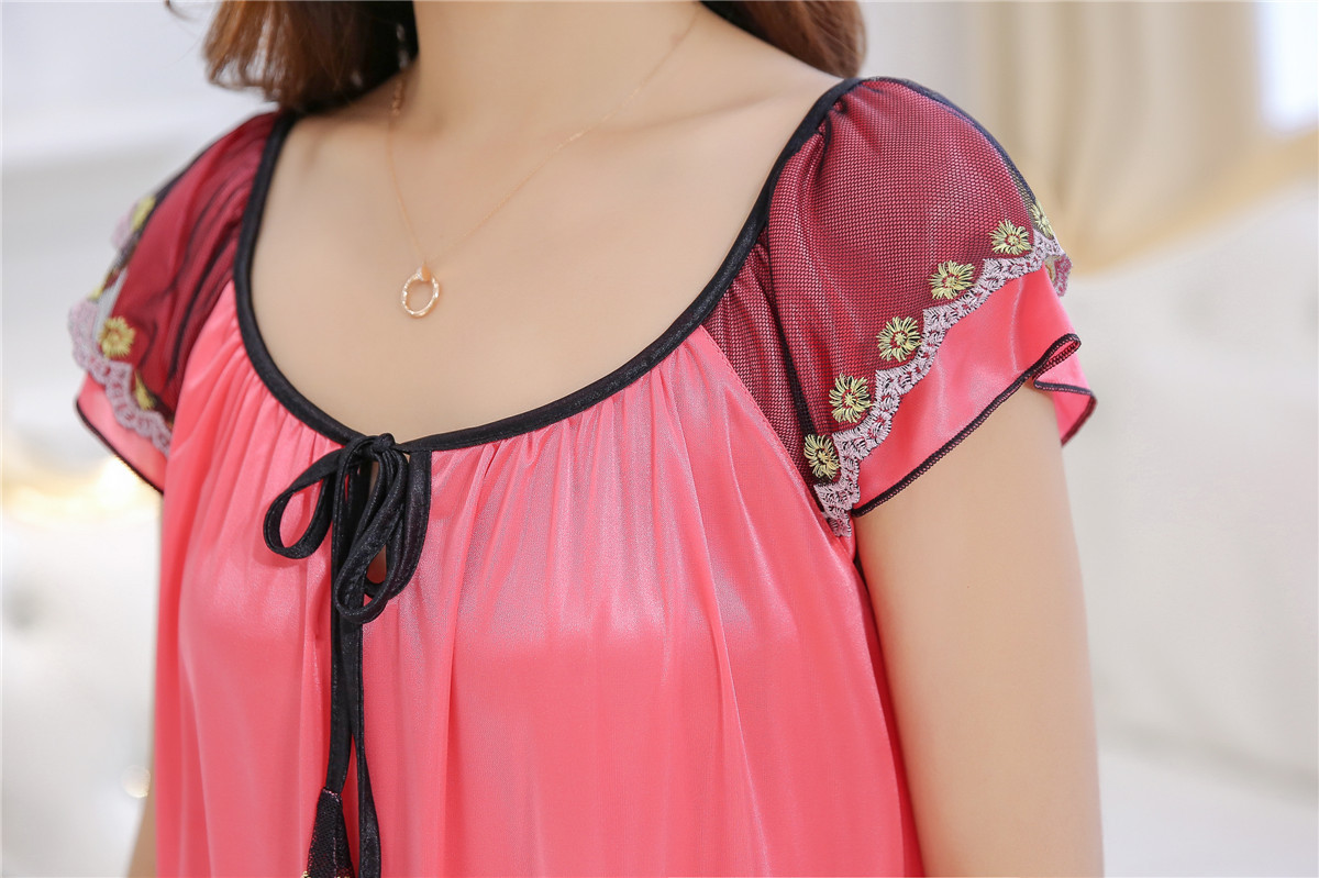 Simple Sexy  Solid Color Short Sleeves Ice Silk Polyester Long Pajamas display picture 30