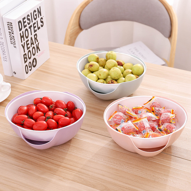 Phong cách châu Âu đôi có thể tháo rời nhựa lười hạt trái cây Xả đĩa trái cây kẹo món ăn nhà phòng khách sáng tạo Bát trái cây