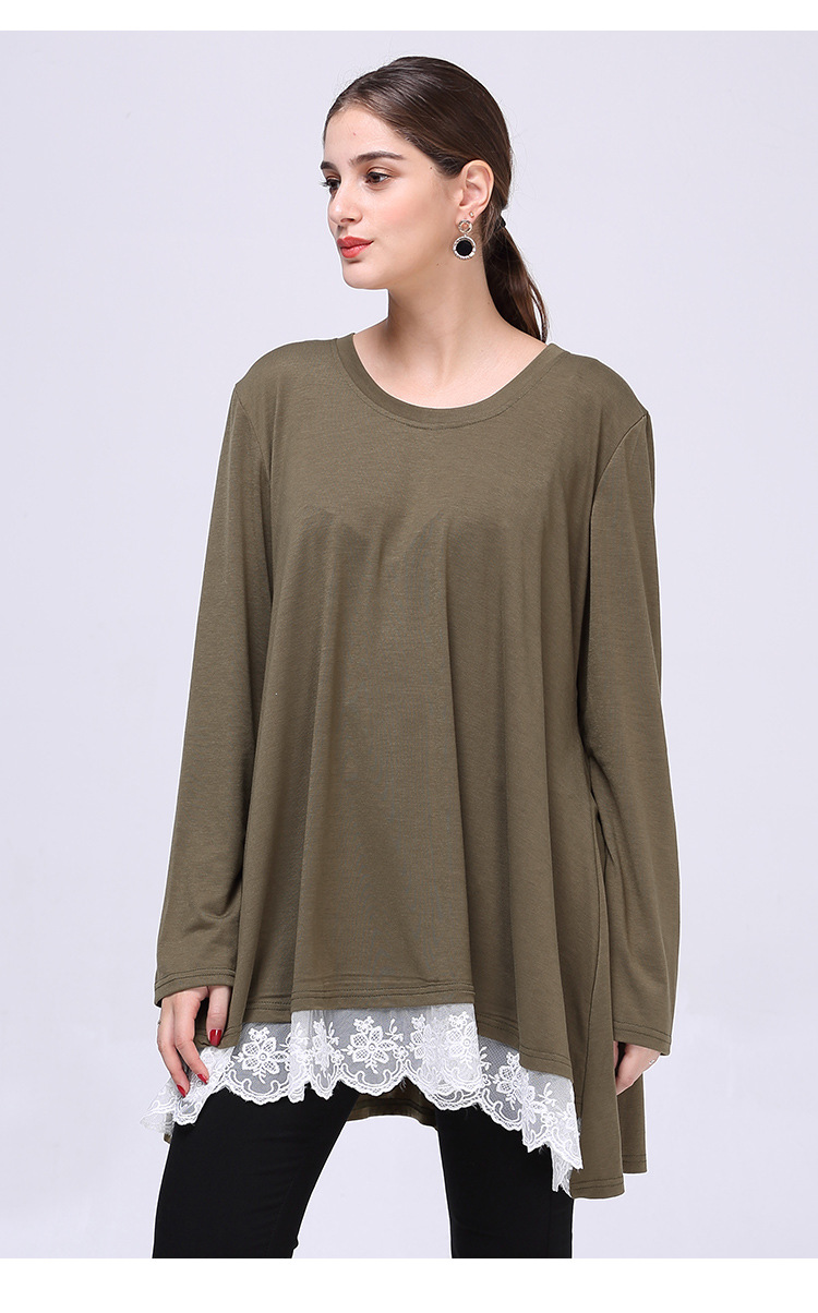 stitching round neck mid-length loose long-sleeved T-shirt  NSJR18178