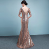 sequined evening dress long fish tail new banquet hosts dress 