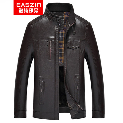 Autumn and winter new pattern Plush leather clothing middle age thickening coat Stand collar leather jacket dad keep warm Leather jacket