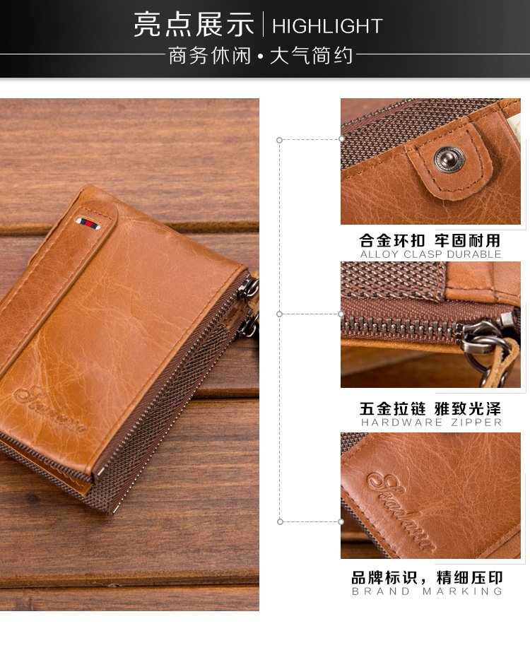 Pu Leather Double Zipper Retro Wallet display picture 7