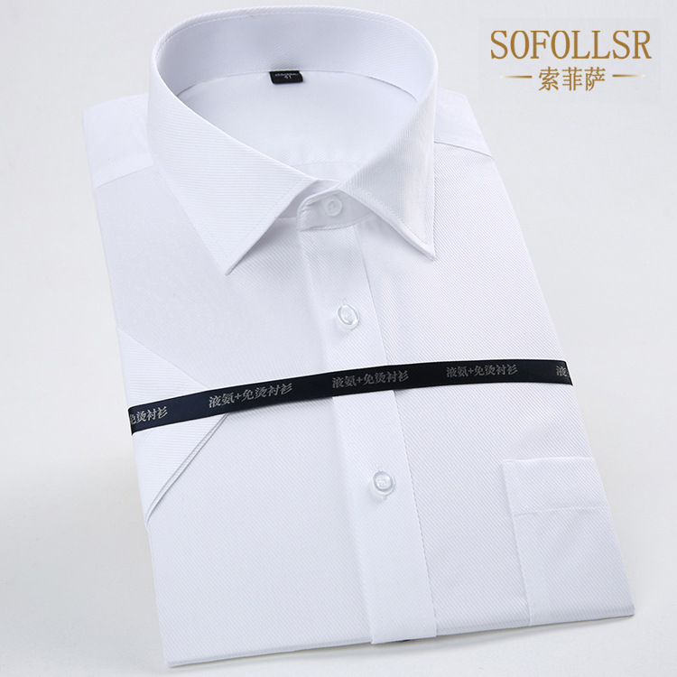 男式衬衫2018夏季新品男士衬衫免烫白色斜纹职业装一件代发