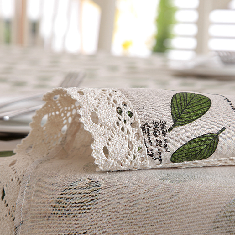 Pastoral Style Green Leaf Print Polyester Cotton Tablecloth_voghion.com