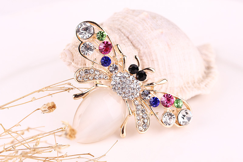 Mode farbige diamant katzenauge stein biene brosche niedliche cartoon tier brosche_voghion.com