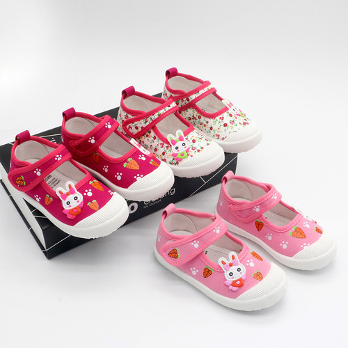 New Magic Tape Cartoon Children's Canvas Girl's Square Mouth Princess Shoes for Kids Manufacturer Wholesale B813