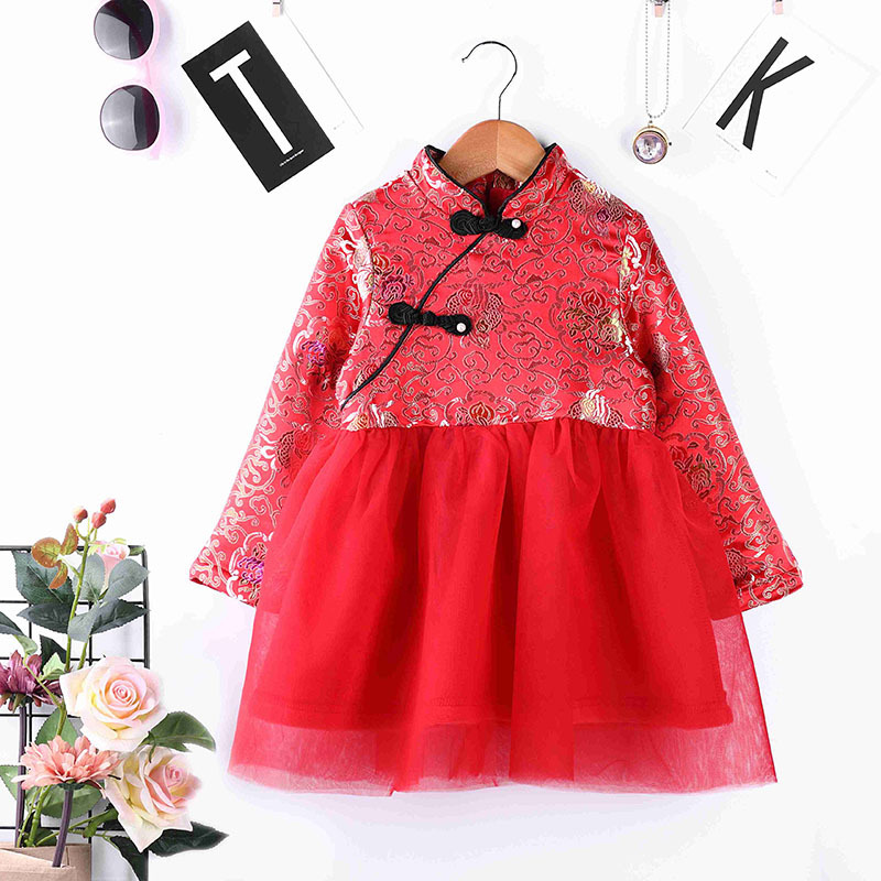 童裙-新年装女童秋冬中国风加绒旗袍连衣裙新