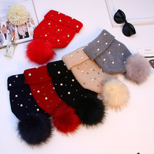 韓版女士秋冬季時尚珍珠帽子 針織加厚加絨毛球帽 卷邊純色毛線帽