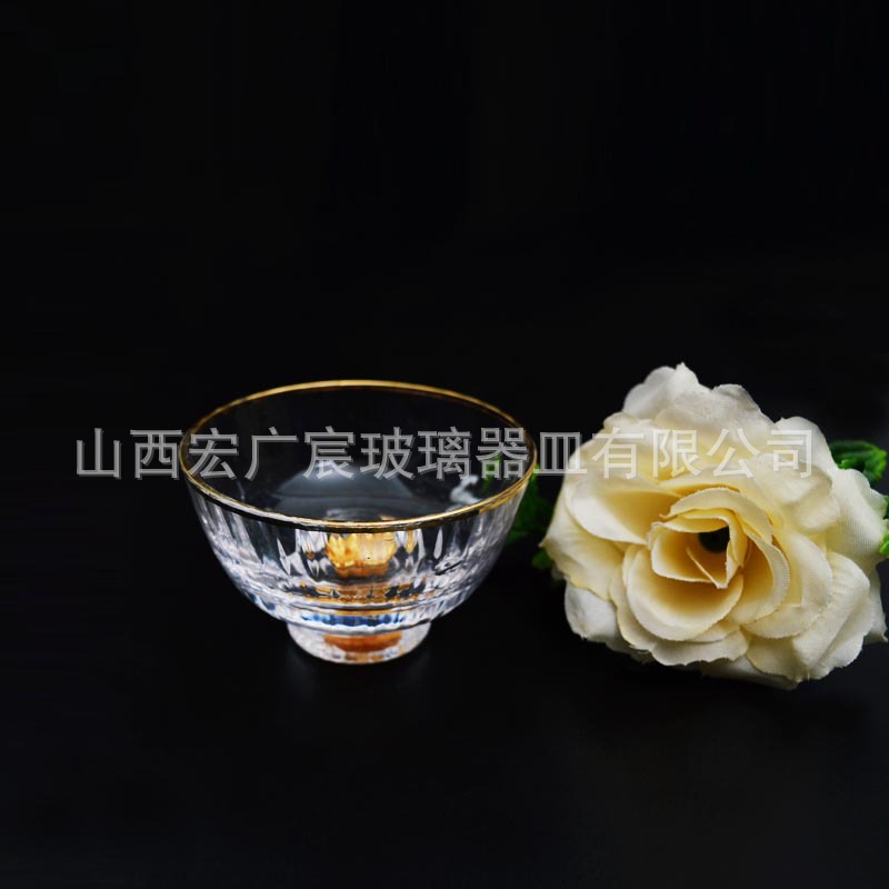 향기로운 작은 차 컵 줄무늬 유리 작은 차 그릇 창조적 인 그림 황금 입 유리 시음 컵 티베트 금 유리 공개 컵