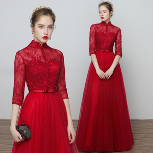 The new bride toast clothing long party dress lace collar female wedding dress in spring and summer