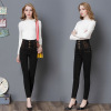 high waist jeans autumn big size trousers buttons black pants