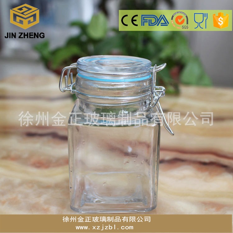 350毫升 长方形 透明玻璃罐 配七彩密封圈 定制颜色logo