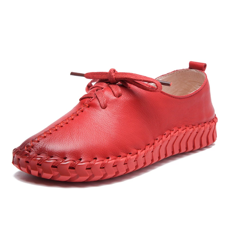 Новинка на весну и лето, Женская однотонная обувь из чистой кожи, сшитая вручную, с верхним слоем из воловьей кожи, обувь для беременных, удобная и универсальная