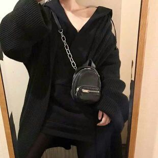 Rucksack AM A Xige Small static Same item genuine leather black Mini Shoulders Small square package Diagonal chain knapsack