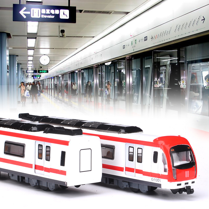 Alloy subway moving train head body model toy high-speed rail light rail pull-back sound and light toy real voice