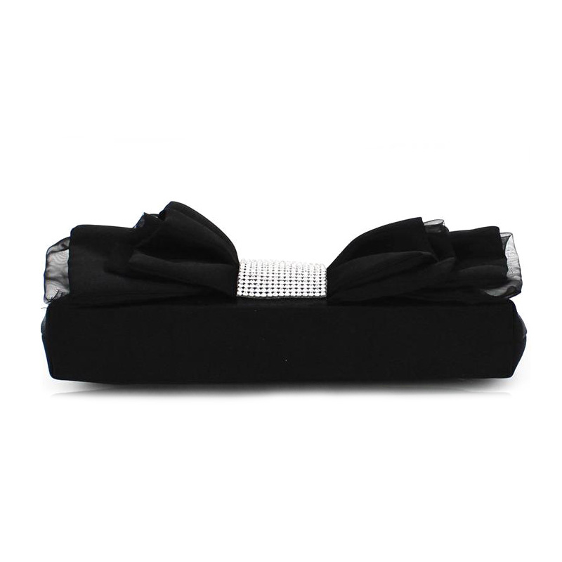 Túi clutch dạ tiệc satin nơ xếp ly đính kim cương – kèm dây đeo chéo — Màu đỏ, Màu đen, Màu Sâm panh, Màu bạc chi tiết 10