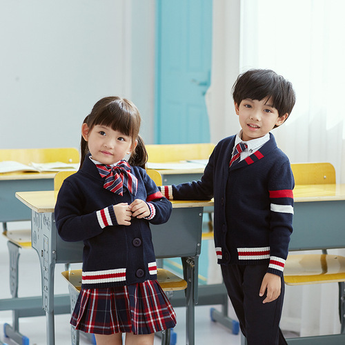 Kindergarten uniforms for boys and girls, British style suits, children's cotton knitted class uniforms, primary school uniforms, college style