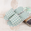 Couple new male home floor slippers thick bottom grid room spring and autumn cotton slippers female home shoes