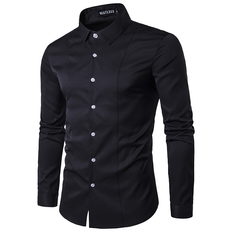 Fast selling wishi men's solid color slim fitting long sleeve shirt good quality large men's candy shirt