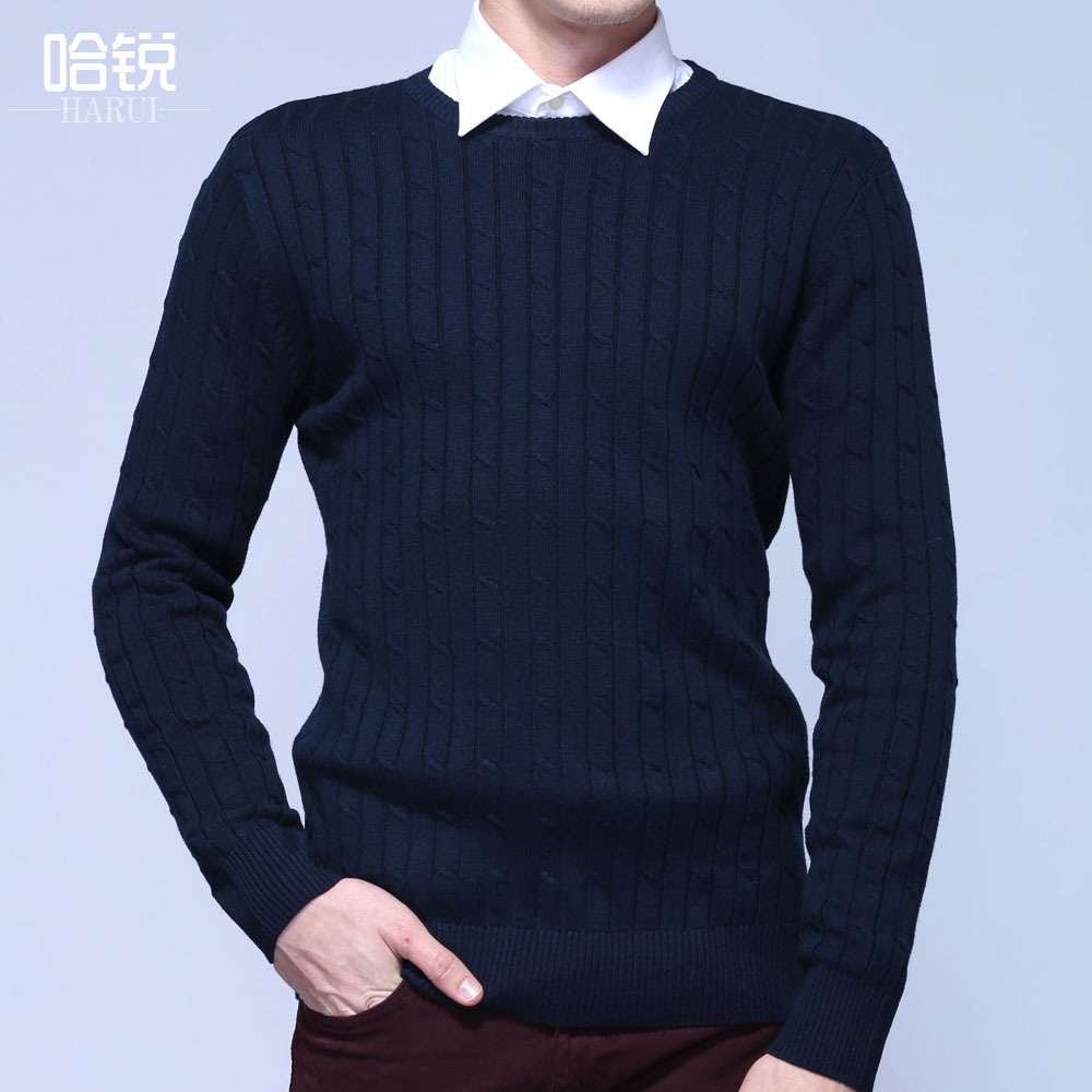 哈锐厂家直销男式毛衣多色纯棉打底衫圆领套头麻花针织衫现货批发