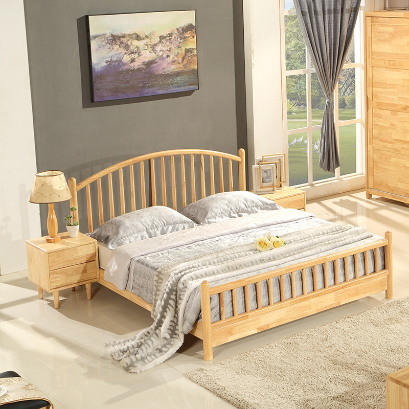 Northern European solid wood double bed minimally pure log Japanese small home bedroom 1.5 meters 1.8 m double bed master bedroom